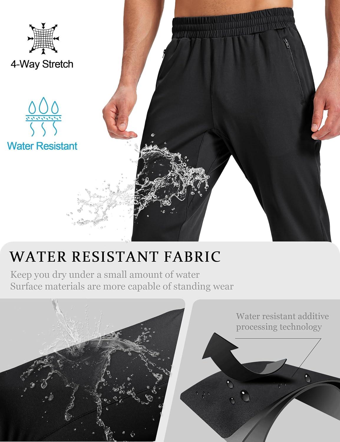 imageMAGCOMSEN Mens Fleece Lined Winter Warm Pants Water Resistant Workout Athletic Casual Sweatpants with 3 Zipper PocketsBlack