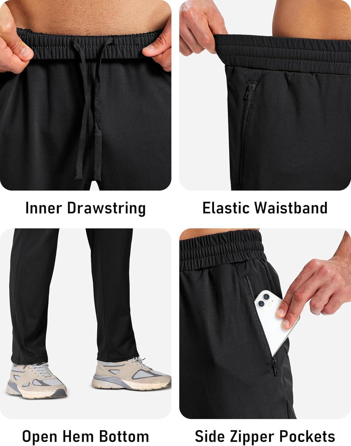imageMAGCOMSEN Mens Fleece Lined Winter Warm Pants Water Resistant Workout Athletic Casual Sweatpants with 3 Zipper PocketsBlack