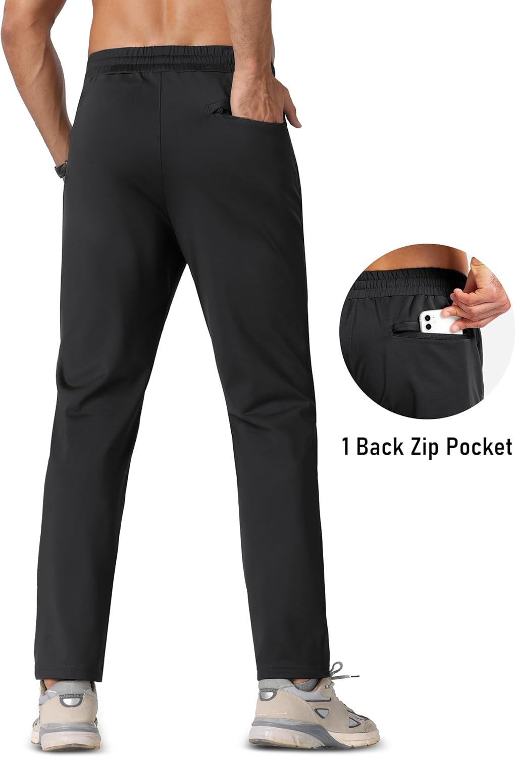 imageMAGCOMSEN Mens Fleece Lined Winter Warm Pants Water Resistant Workout Athletic Casual Sweatpants with 3 Zipper PocketsBlack