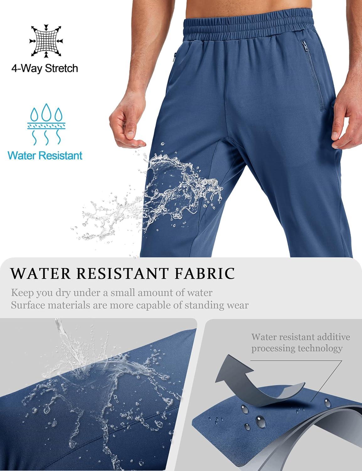 imageMAGCOMSEN Mens Fleece Lined Winter Warm Pants Water Resistant Workout Athletic Casual Sweatpants with 3 Zipper PocketsBlue Grey
