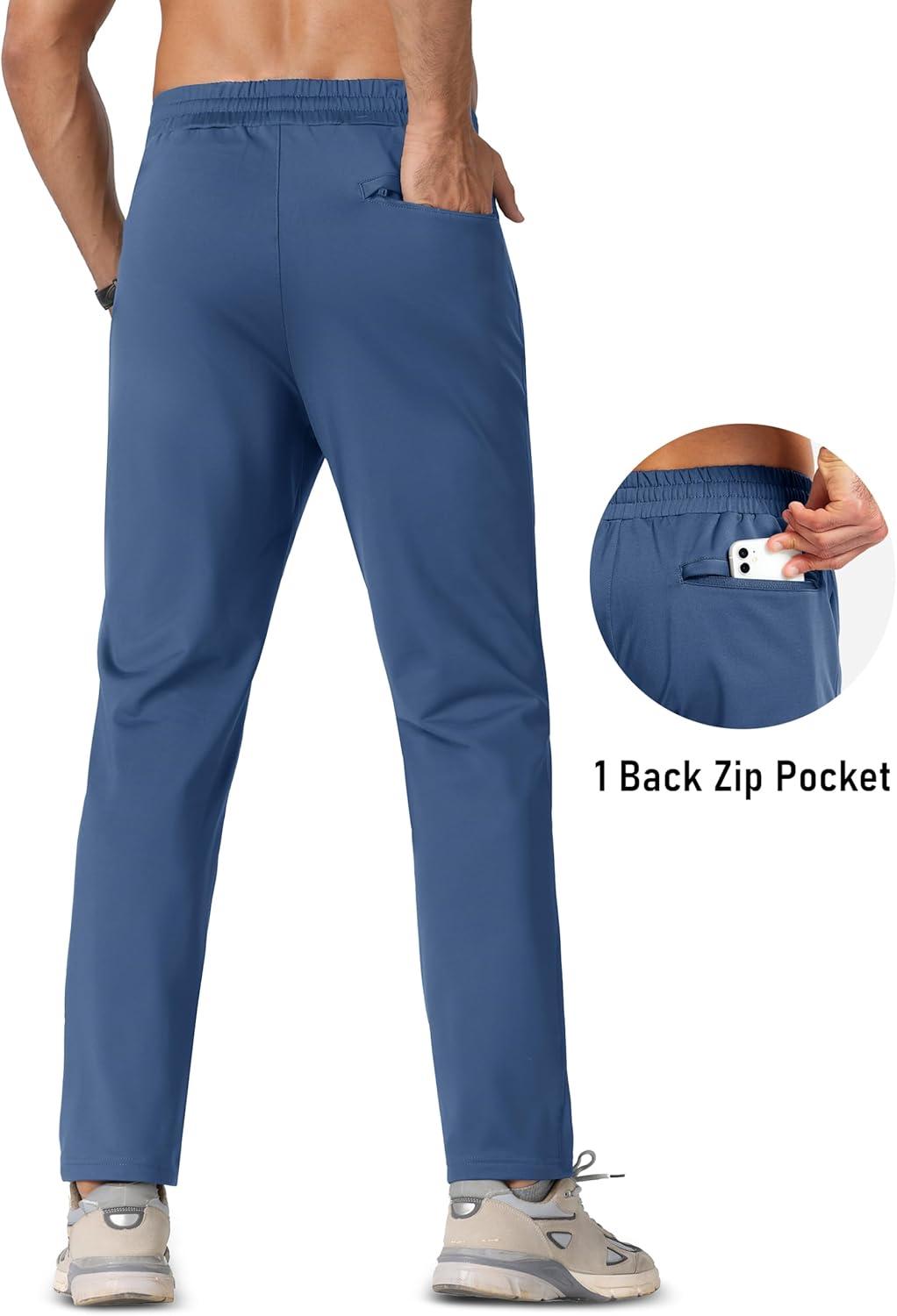 imageMAGCOMSEN Mens Fleece Lined Winter Warm Pants Water Resistant Workout Athletic Casual Sweatpants with 3 Zipper PocketsBlue Grey