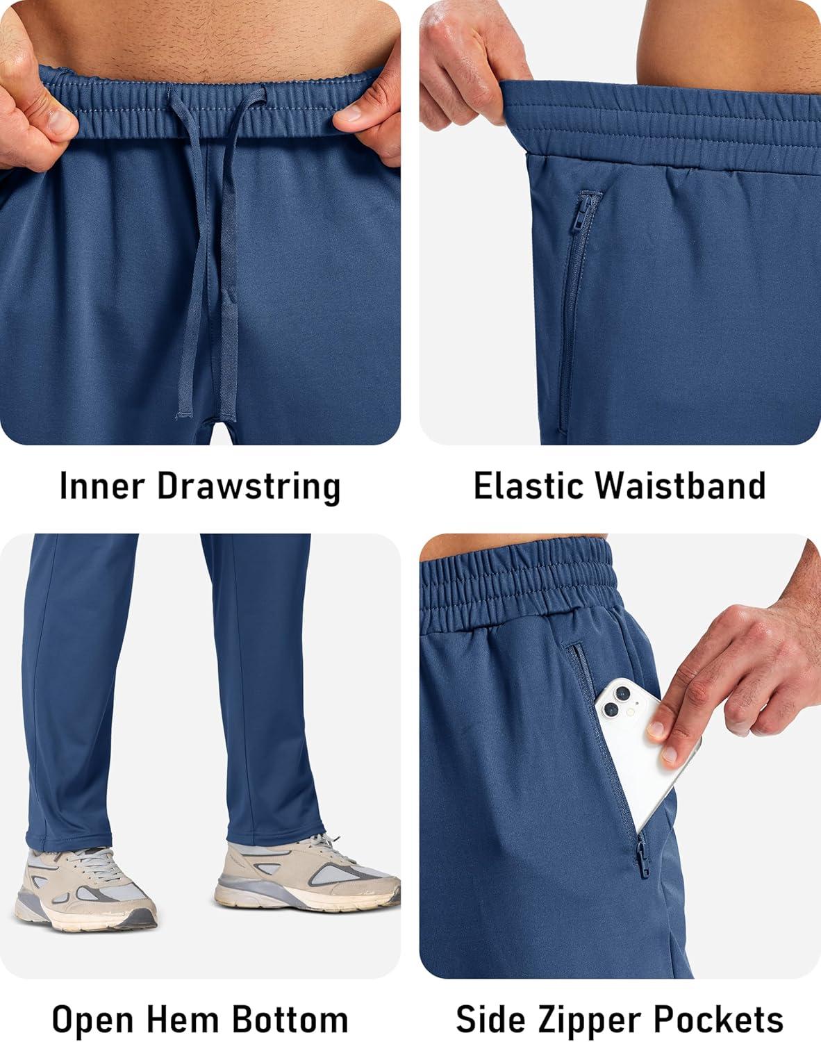 imageMAGCOMSEN Mens Fleece Lined Winter Warm Pants Water Resistant Workout Athletic Casual Sweatpants with 3 Zipper PocketsBlue Grey