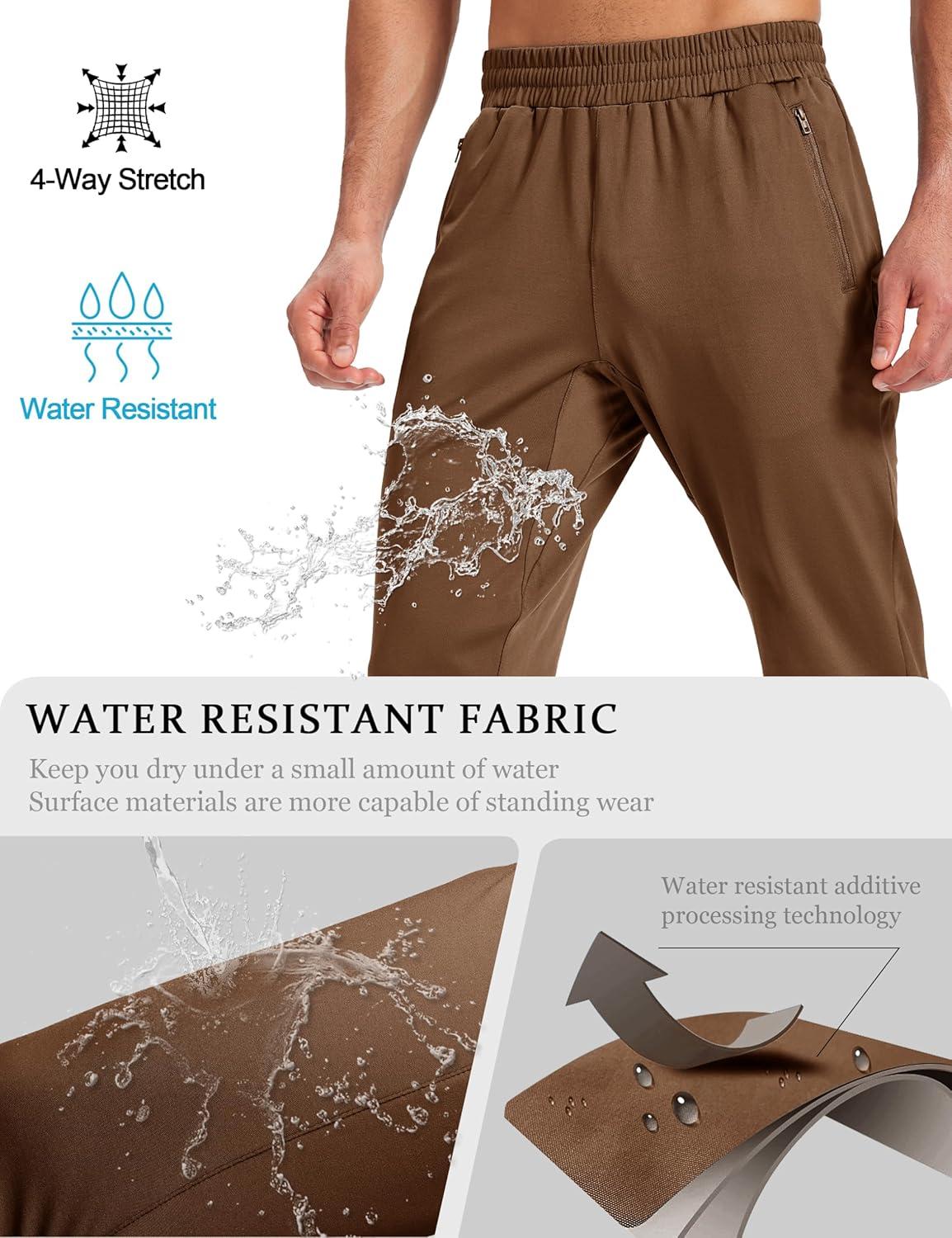 imageMAGCOMSEN Mens Fleece Lined Winter Warm Pants Water Resistant Workout Athletic Casual Sweatpants with 3 Zipper PocketsBrown