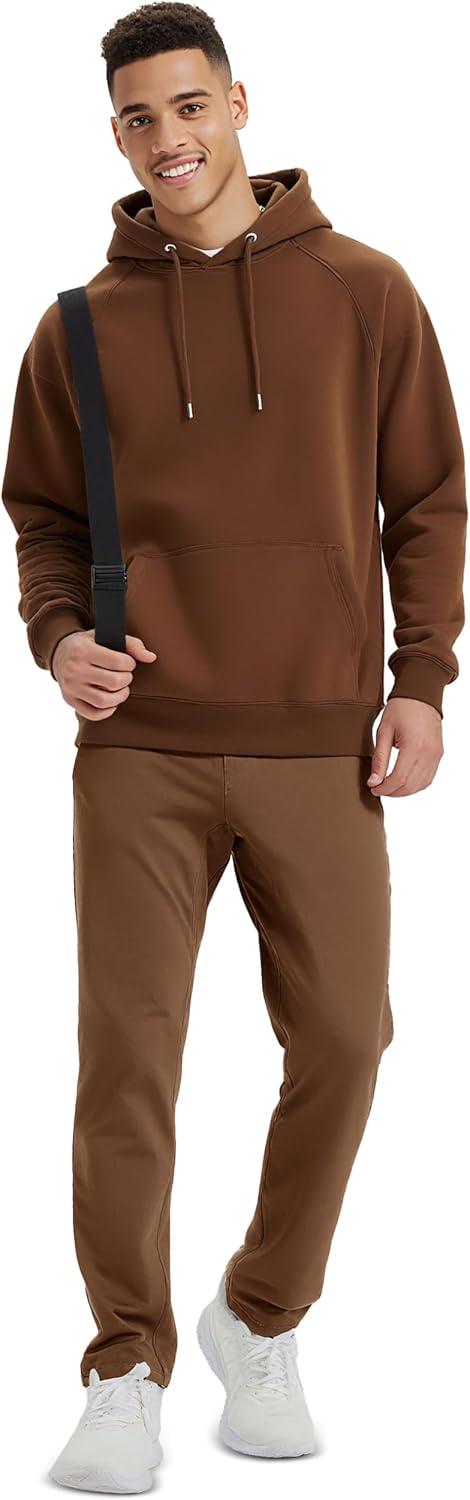 imageMAGCOMSEN Mens Fleece Lined Winter Warm Pants Water Resistant Workout Athletic Casual Sweatpants with 3 Zipper PocketsBrown
