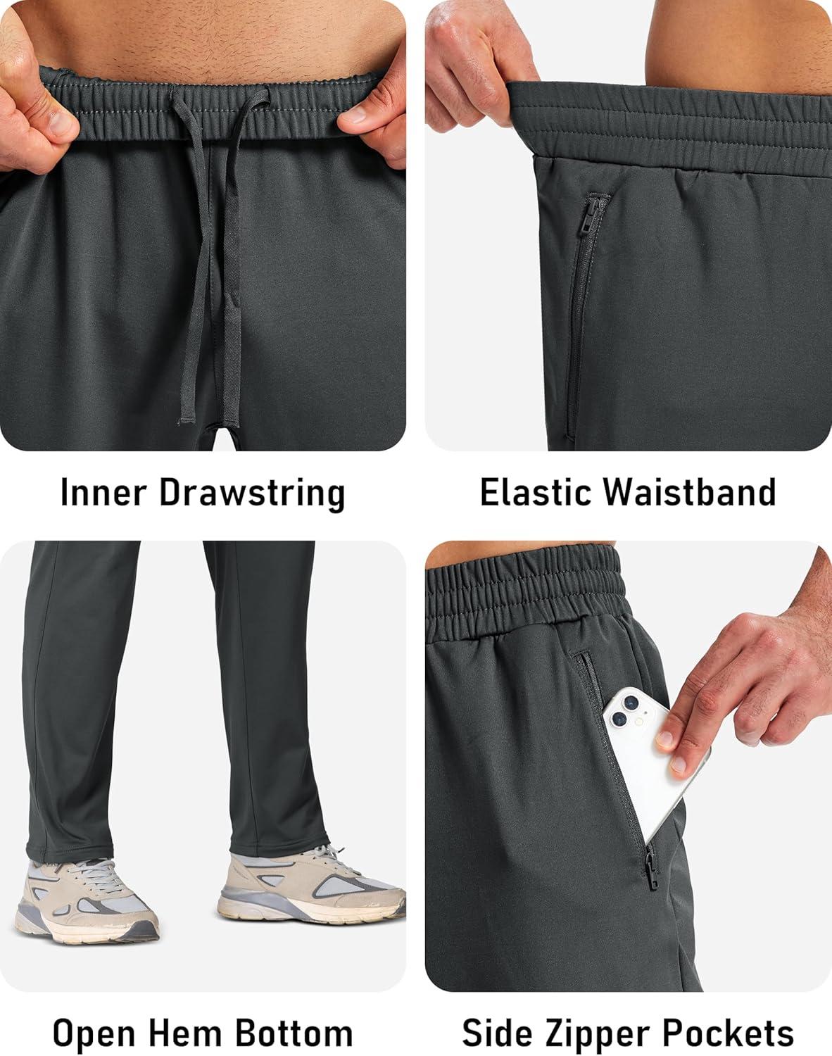 imageMAGCOMSEN Mens Fleece Lined Winter Warm Pants Water Resistant Workout Athletic Casual Sweatpants with 3 Zipper PocketsDark Grey