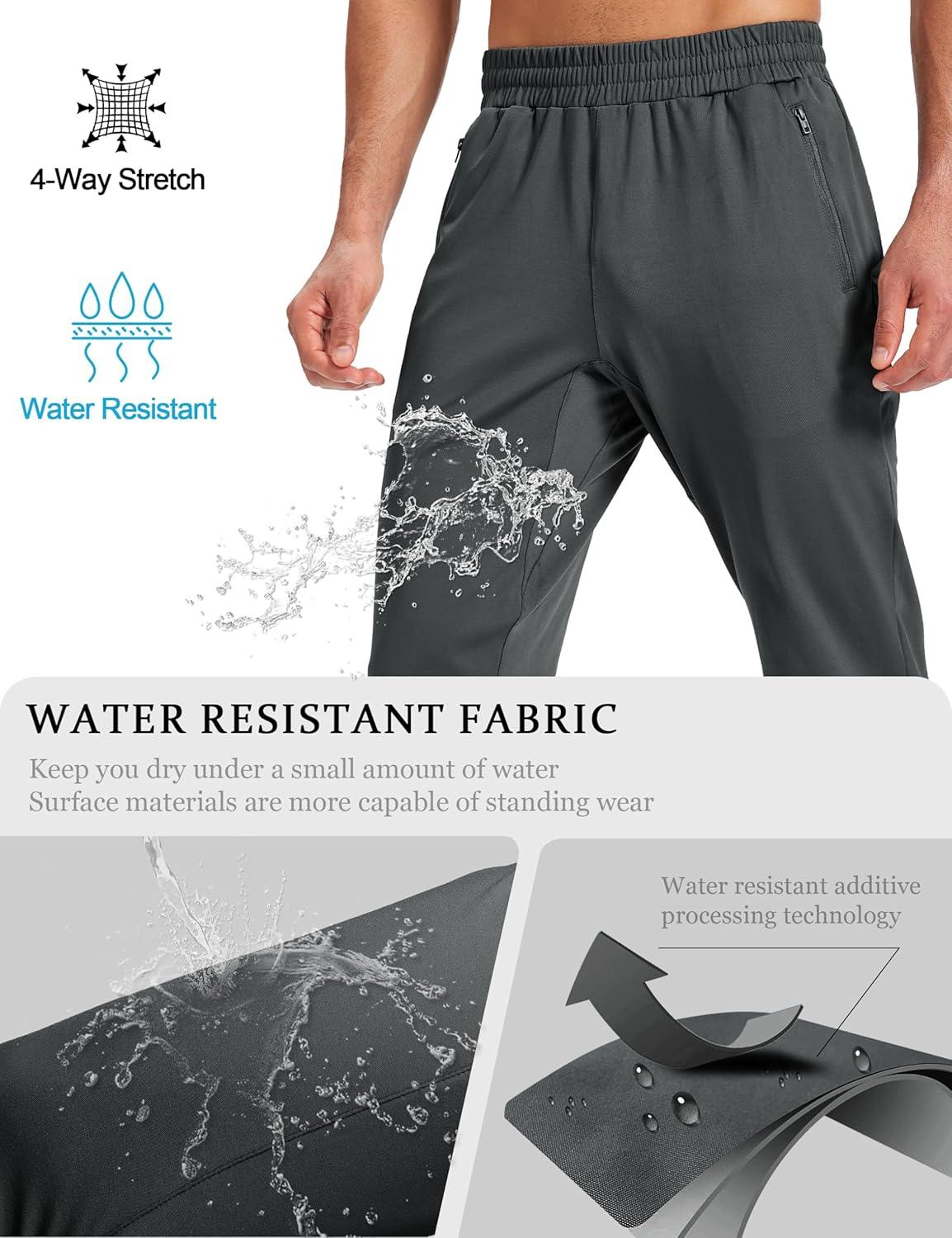 imageMAGCOMSEN Mens Fleece Lined Winter Warm Pants Water Resistant Workout Athletic Casual Sweatpants with 3 Zipper PocketsDark Grey