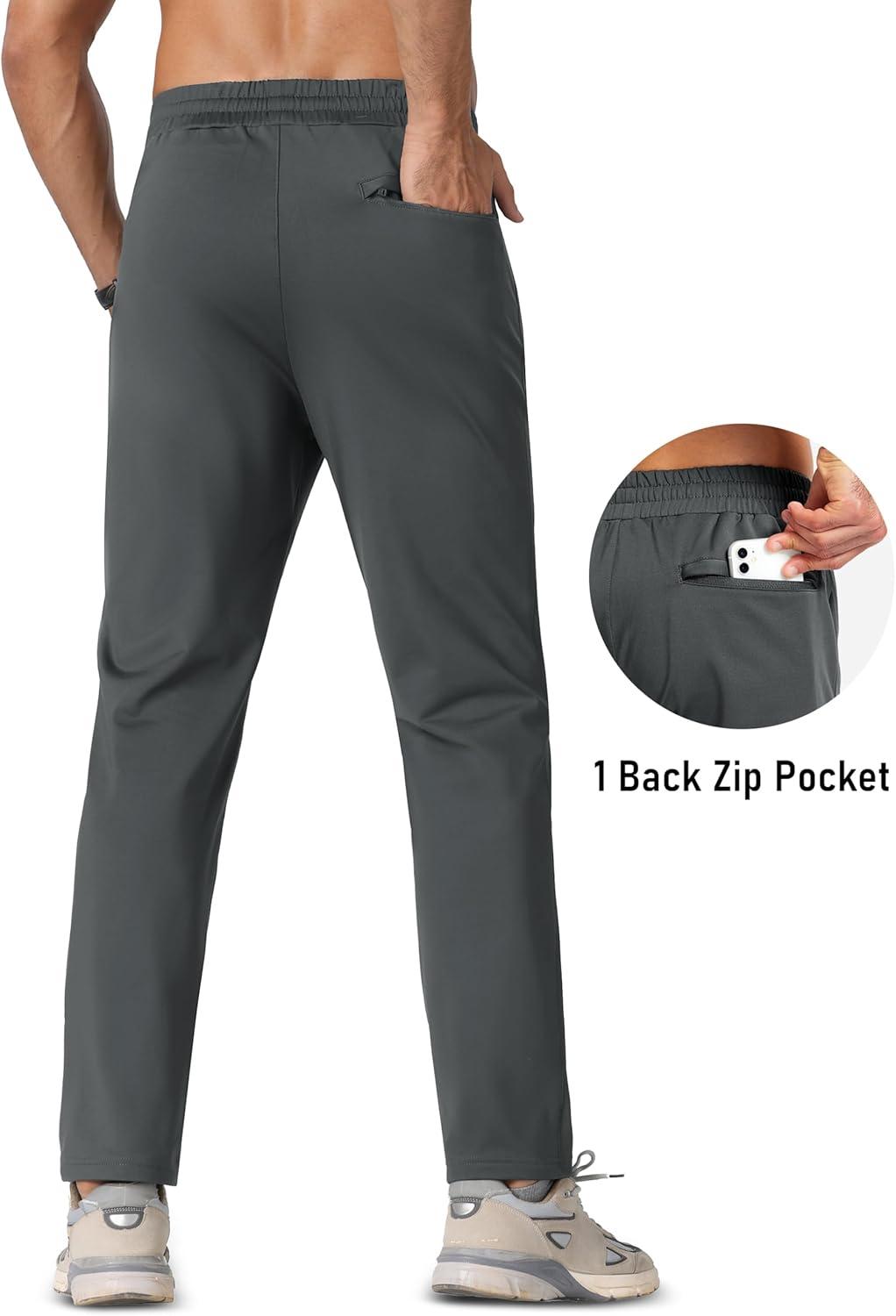 imageMAGCOMSEN Mens Fleece Lined Winter Warm Pants Water Resistant Workout Athletic Casual Sweatpants with 3 Zipper PocketsDark Grey