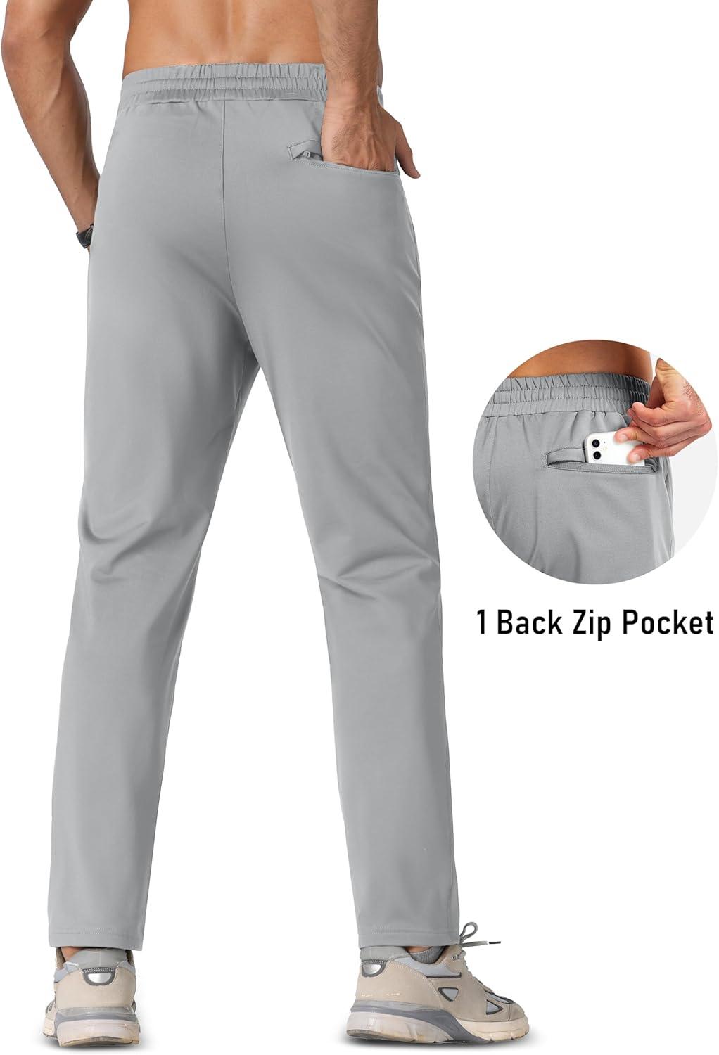 imageMAGCOMSEN Mens Fleece Lined Winter Warm Pants Water Resistant Workout Athletic Casual Sweatpants with 3 Zipper PocketsLight Grey