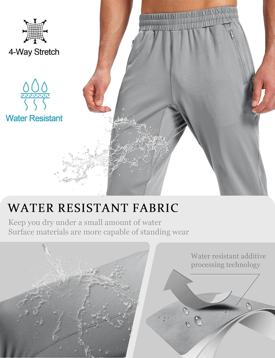 imageMAGCOMSEN Mens Fleece Lined Winter Warm Pants Water Resistant Workout Athletic Casual Sweatpants with 3 Zipper PocketsLight Grey