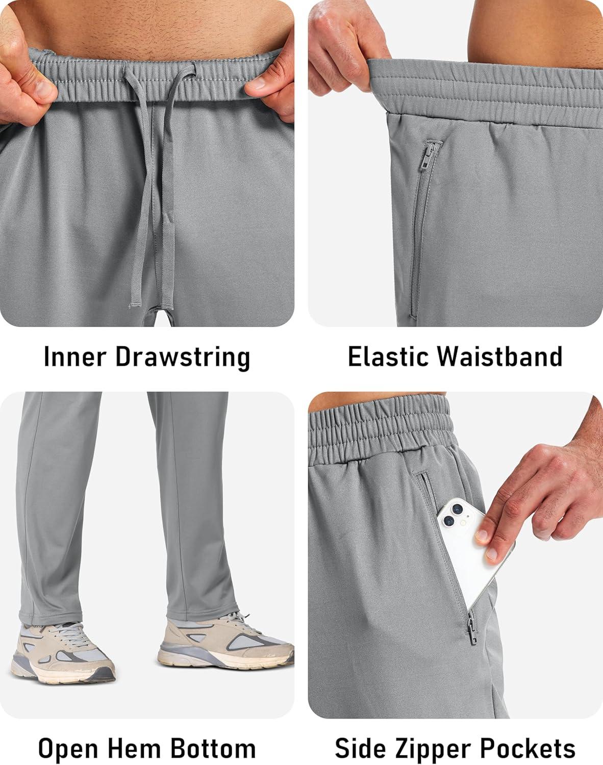 imageMAGCOMSEN Mens Fleece Lined Winter Warm Pants Water Resistant Workout Athletic Casual Sweatpants with 3 Zipper PocketsLight Grey