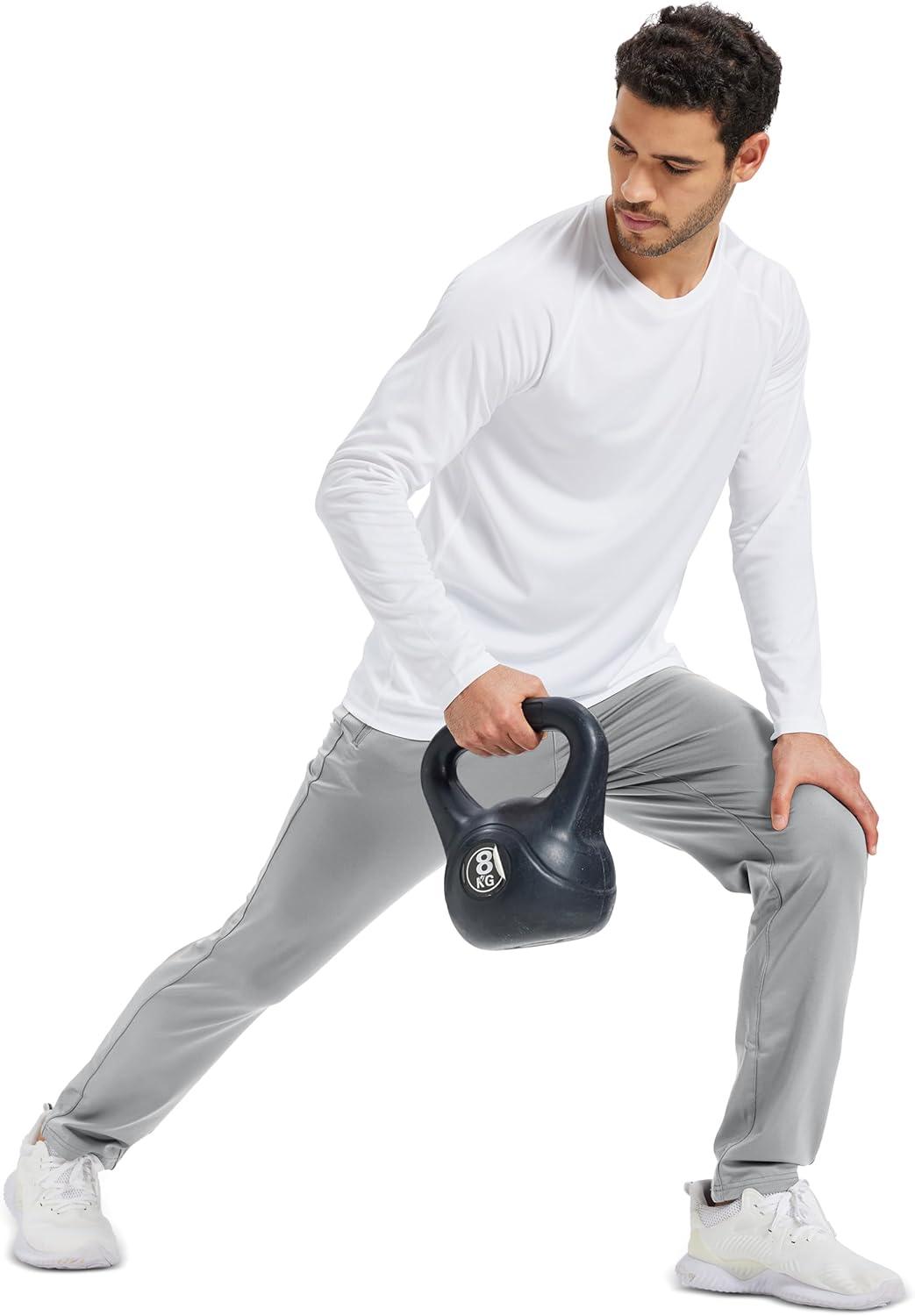 imageMAGCOMSEN Mens Fleece Lined Winter Warm Pants Water Resistant Workout Athletic Casual Sweatpants with 3 Zipper PocketsLight Grey