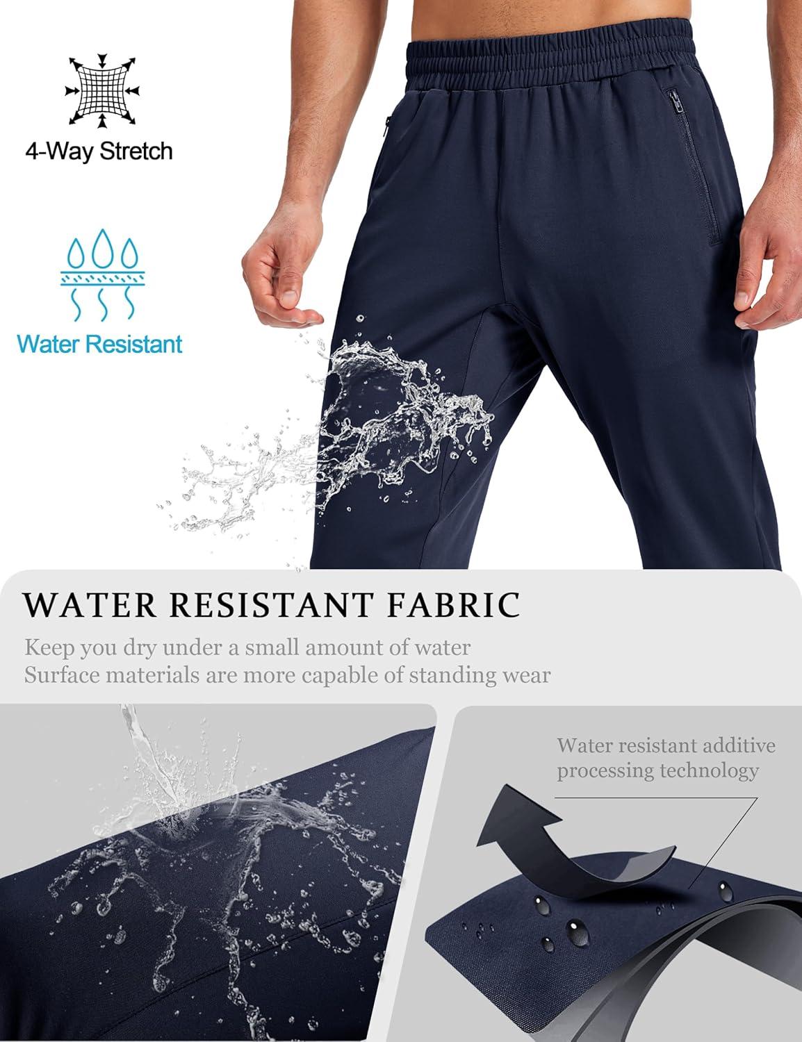 imageMAGCOMSEN Mens Fleece Lined Winter Warm Pants Water Resistant Workout Athletic Casual Sweatpants with 3 Zipper PocketsNavy
