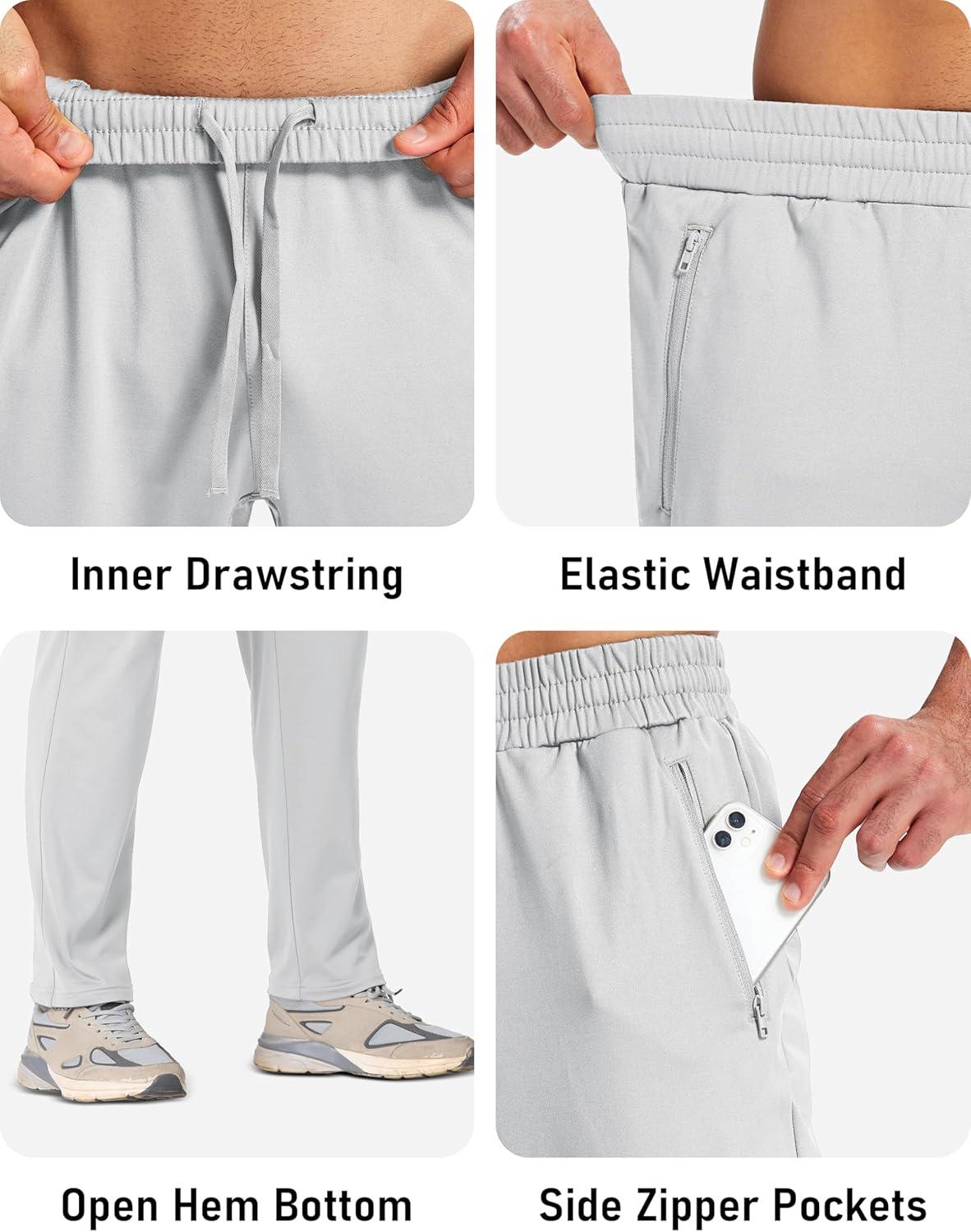 imageMAGCOMSEN Mens Fleece Lined Winter Warm Pants Water Resistant Workout Athletic Casual Sweatpants with 3 Zipper PocketsWhite