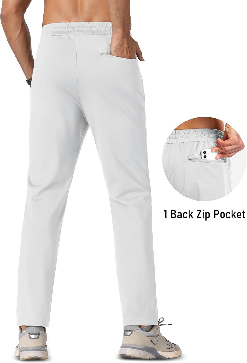 imageMAGCOMSEN Mens Fleece Lined Winter Warm Pants Water Resistant Workout Athletic Casual Sweatpants with 3 Zipper PocketsWhite