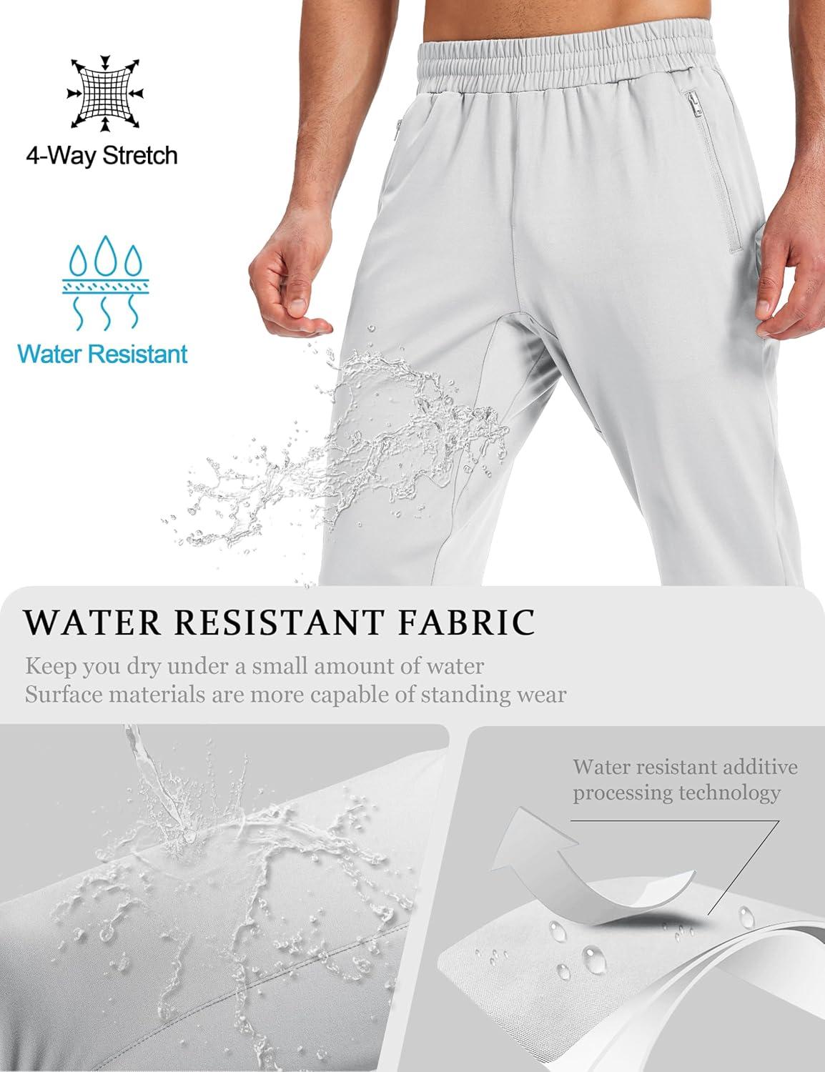 imageMAGCOMSEN Mens Fleece Lined Winter Warm Pants Water Resistant Workout Athletic Casual Sweatpants with 3 Zipper PocketsWhite