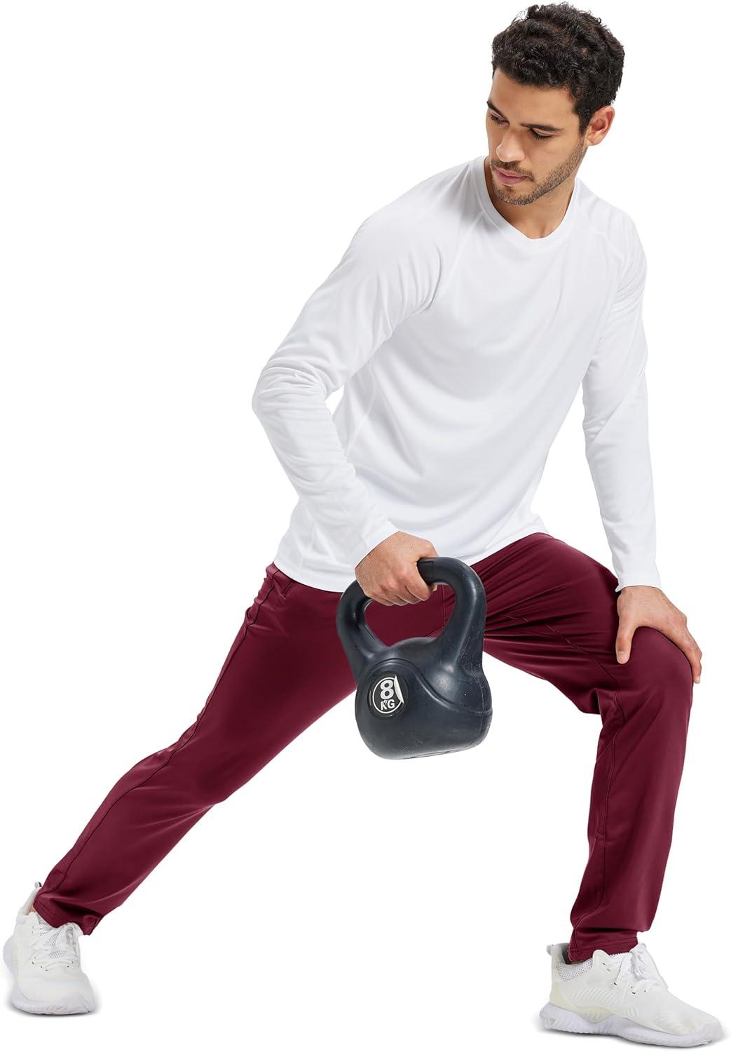 imageMAGCOMSEN Mens Fleece Lined Winter Warm Pants Water Resistant Workout Athletic Casual Sweatpants with 3 Zipper PocketsWine Red