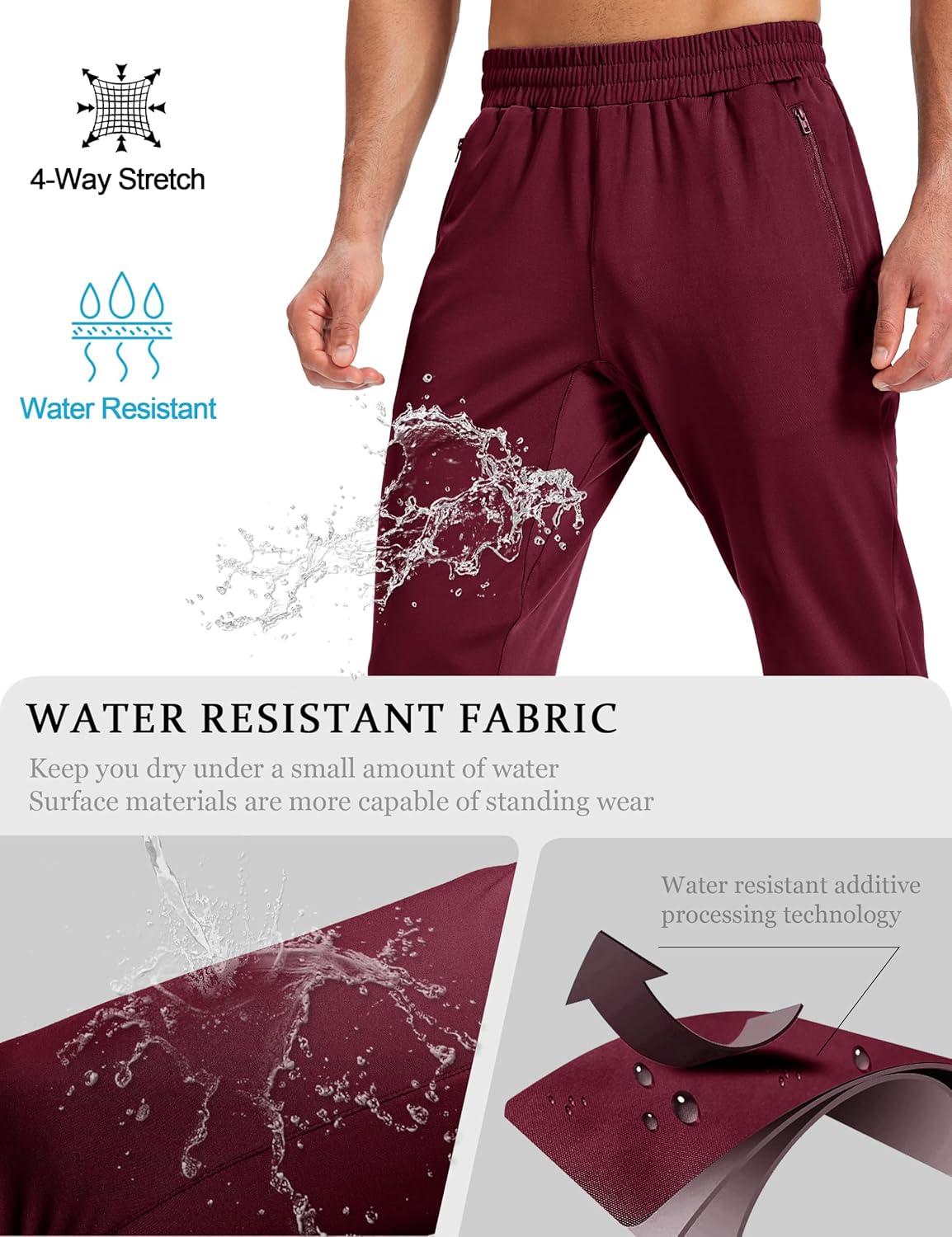 imageMAGCOMSEN Mens Fleece Lined Winter Warm Pants Water Resistant Workout Athletic Casual Sweatpants with 3 Zipper PocketsWine Red