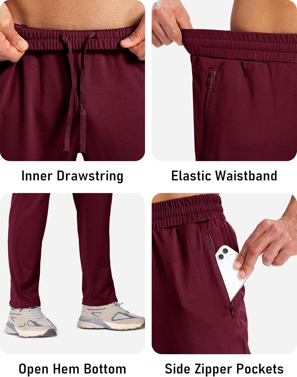 imageMAGCOMSEN Mens Fleece Lined Winter Warm Pants Water Resistant Workout Athletic Casual Sweatpants with 3 Zipper PocketsWine Red