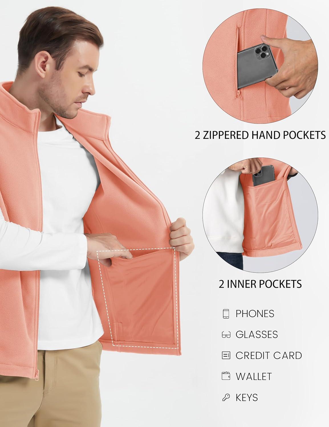 imageMAGCOMSEN Mens Fleece Vest Lightweight Zip Up Winter Vests Outerwear Warm Polar Sleeveless Jacket with Pockets Casual GolfApricot