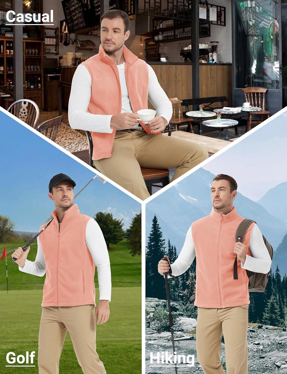 imageMAGCOMSEN Mens Fleece Vest Lightweight Zip Up Winter Vests Outerwear Warm Polar Sleeveless Jacket with Pockets Casual GolfApricot