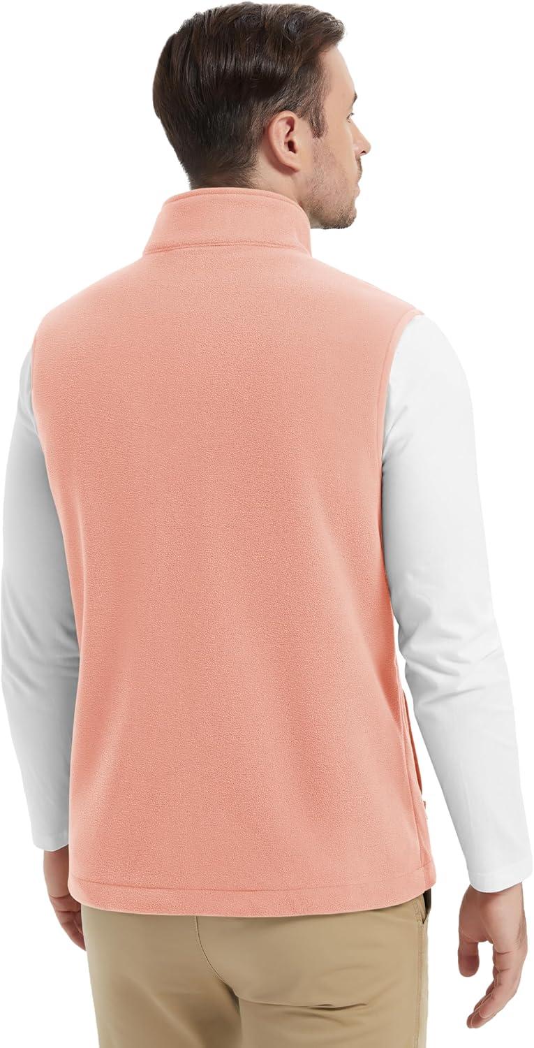 imageMAGCOMSEN Mens Fleece Vest Lightweight Zip Up Winter Vests Outerwear Warm Polar Sleeveless Jacket with Pockets Casual GolfApricot