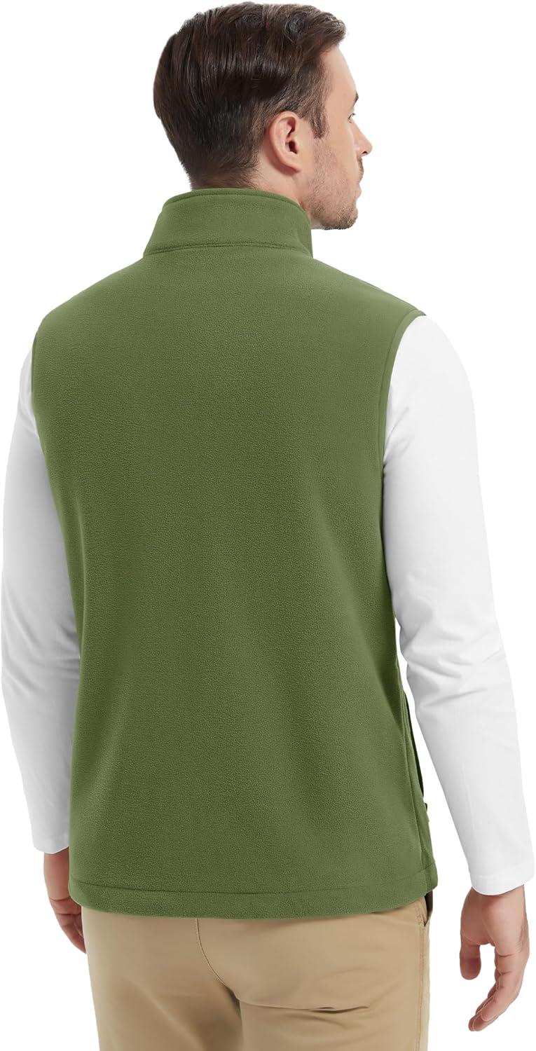 imageMAGCOMSEN Mens Fleece Vest Lightweight Zip Up Winter Vests Outerwear Warm Polar Sleeveless Jacket with Pockets Casual GolfArmy Green