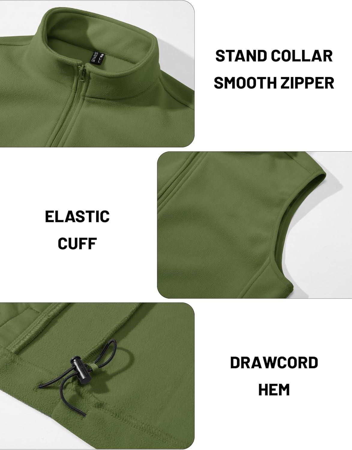 imageMAGCOMSEN Mens Fleece Vest Lightweight Zip Up Winter Vests Outerwear Warm Polar Sleeveless Jacket with Pockets Casual GolfArmy Green