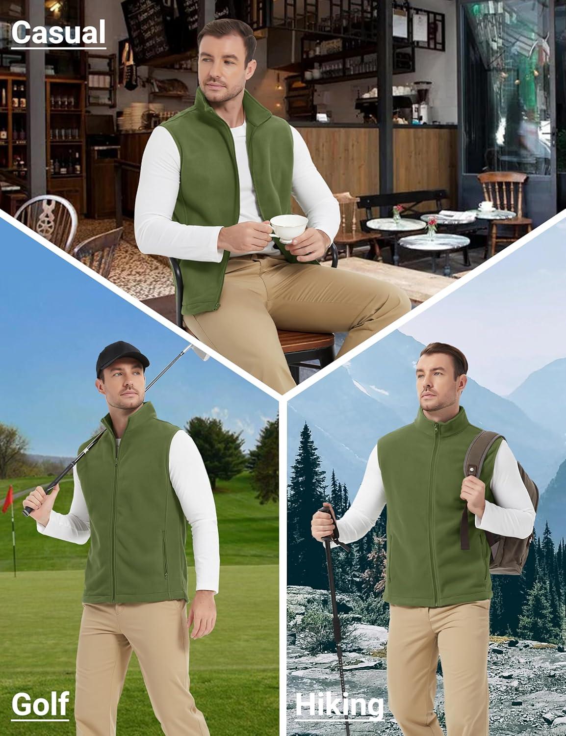 imageMAGCOMSEN Mens Fleece Vest Lightweight Zip Up Winter Vests Outerwear Warm Polar Sleeveless Jacket with Pockets Casual GolfArmy Green