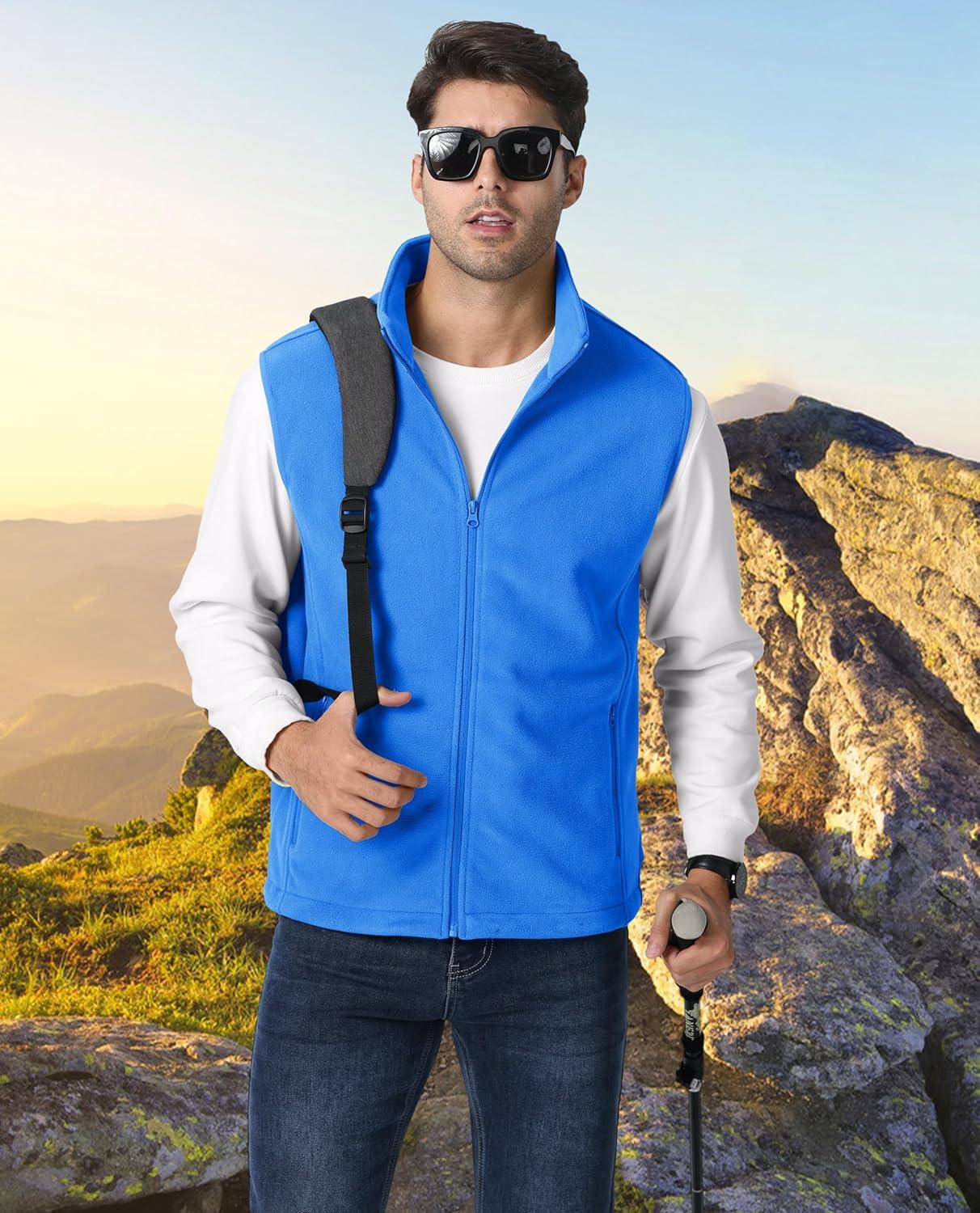 imageMAGCOMSEN Mens Fleece Vest Lightweight Zip Up Winter Vests Outerwear Warm Polar Sleeveless Jacket with Pockets Casual GolfAzure