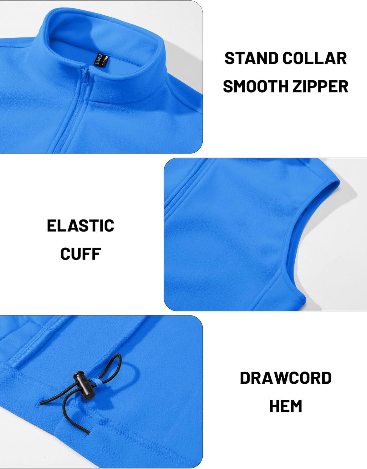 imageMAGCOMSEN Mens Fleece Vest Lightweight Zip Up Winter Vests Outerwear Warm Polar Sleeveless Jacket with Pockets Casual GolfAzure