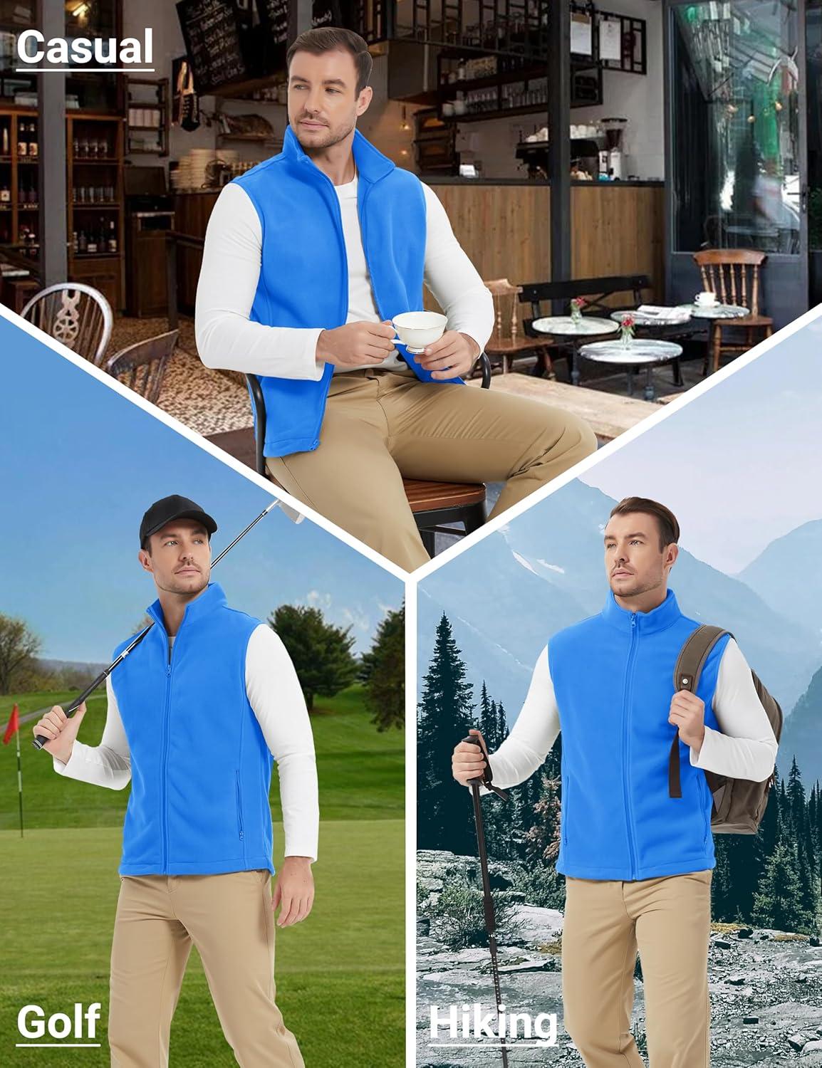 imageMAGCOMSEN Mens Fleece Vest Lightweight Zip Up Winter Vests Outerwear Warm Polar Sleeveless Jacket with Pockets Casual GolfAzure