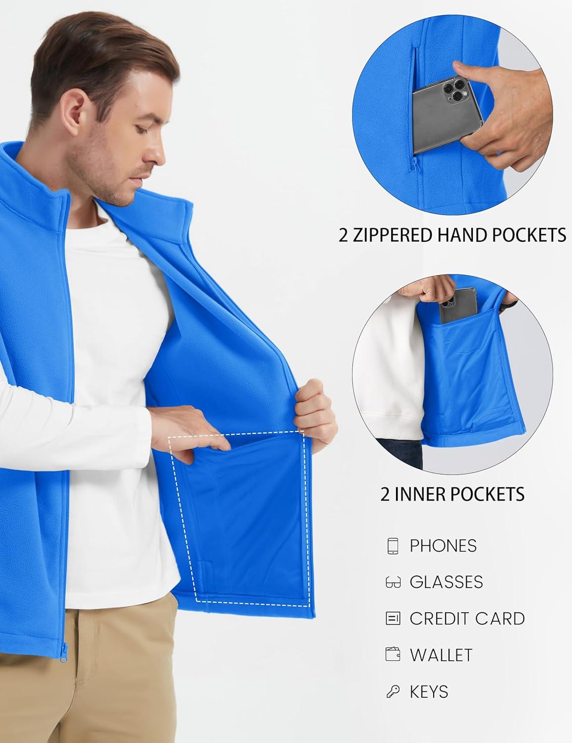 imageMAGCOMSEN Mens Fleece Vest Lightweight Zip Up Winter Vests Outerwear Warm Polar Sleeveless Jacket with Pockets Casual GolfAzure