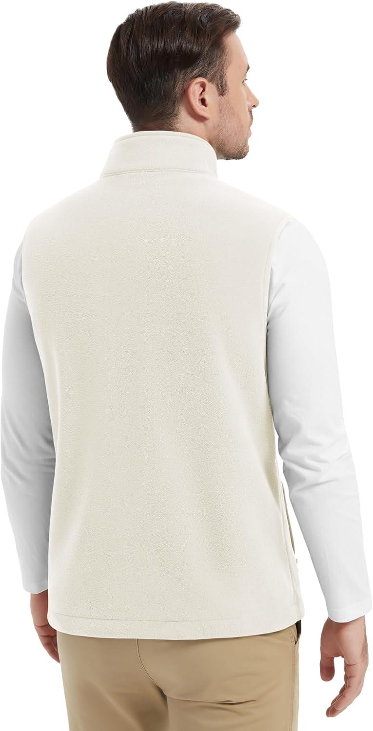 imageMAGCOMSEN Mens Fleece Vest Lightweight Zip Up Winter Vests Outerwear Warm Polar Sleeveless Jacket with Pockets Casual GolfBeige