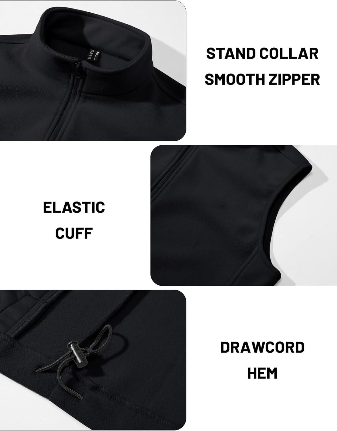 imageMAGCOMSEN Mens Fleece Vest Lightweight Zip Up Winter Vests Outerwear Warm Polar Sleeveless Jacket with Pockets Casual GolfBlack