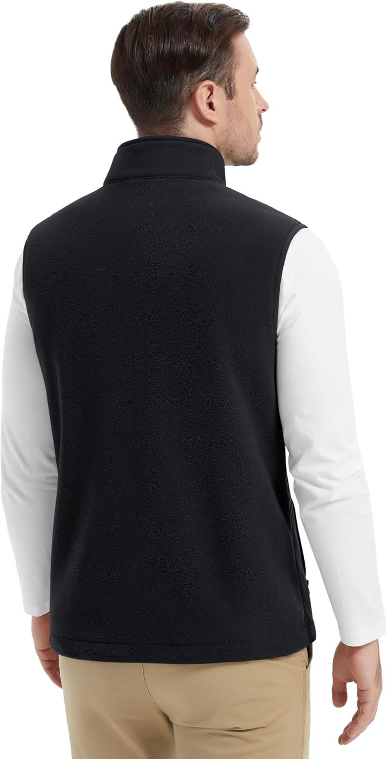 imageMAGCOMSEN Mens Fleece Vest Lightweight Zip Up Winter Vests Outerwear Warm Polar Sleeveless Jacket with Pockets Casual GolfBlack