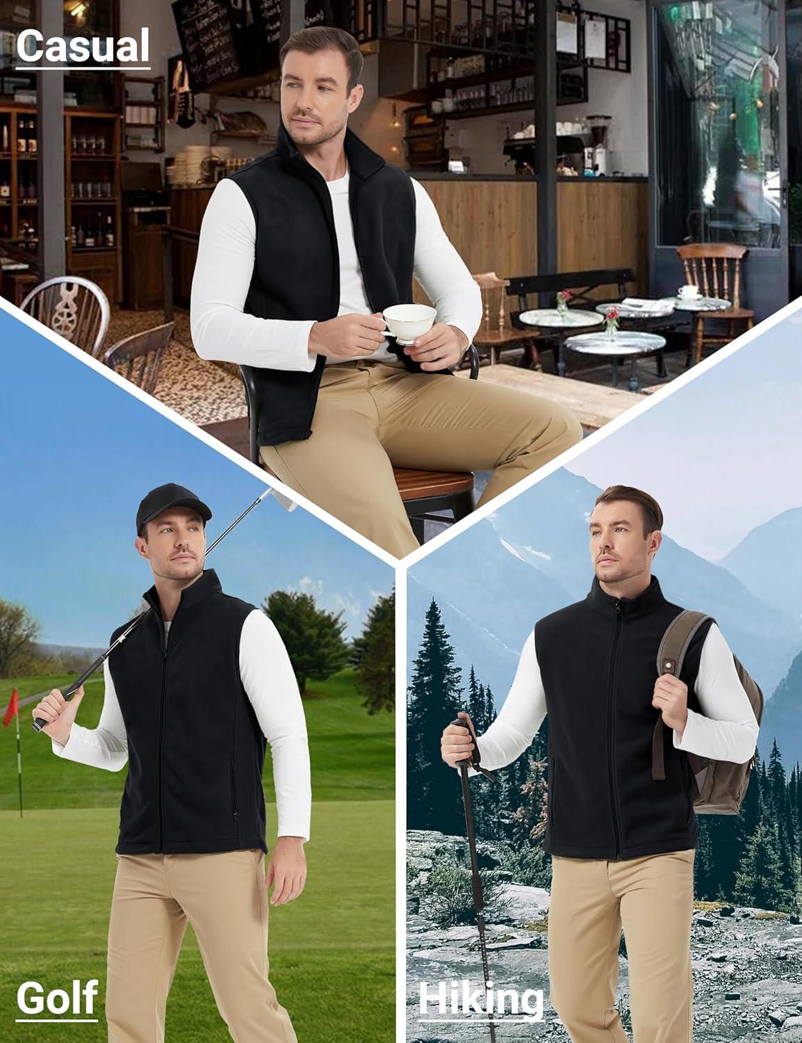 imageMAGCOMSEN Mens Fleece Vest Lightweight Zip Up Winter Vests Outerwear Warm Polar Sleeveless Jacket with Pockets Casual GolfBlack