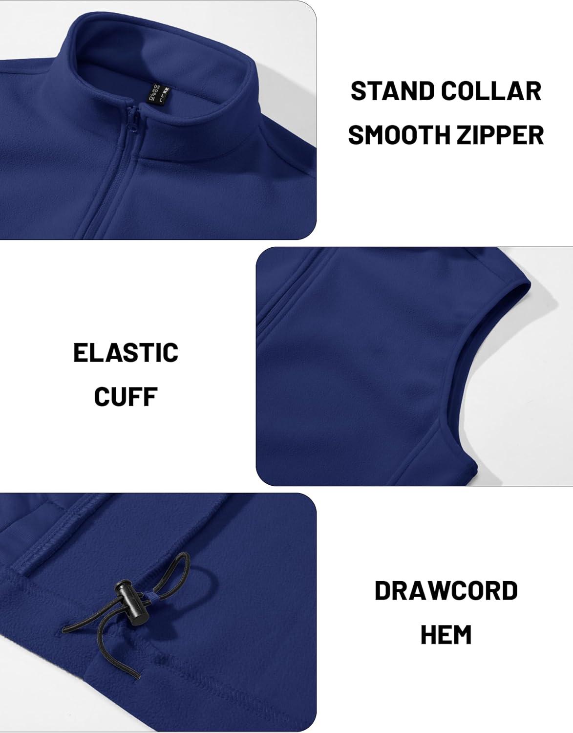 imageMAGCOMSEN Mens Fleece Vest Lightweight Zip Up Winter Vests Outerwear Warm Polar Sleeveless Jacket with Pockets Casual GolfBright Blue