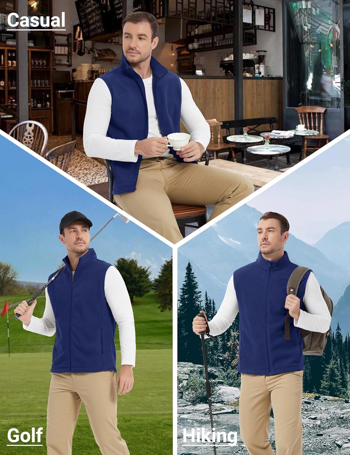 imageMAGCOMSEN Mens Fleece Vest Lightweight Zip Up Winter Vests Outerwear Warm Polar Sleeveless Jacket with Pockets Casual GolfBright Blue