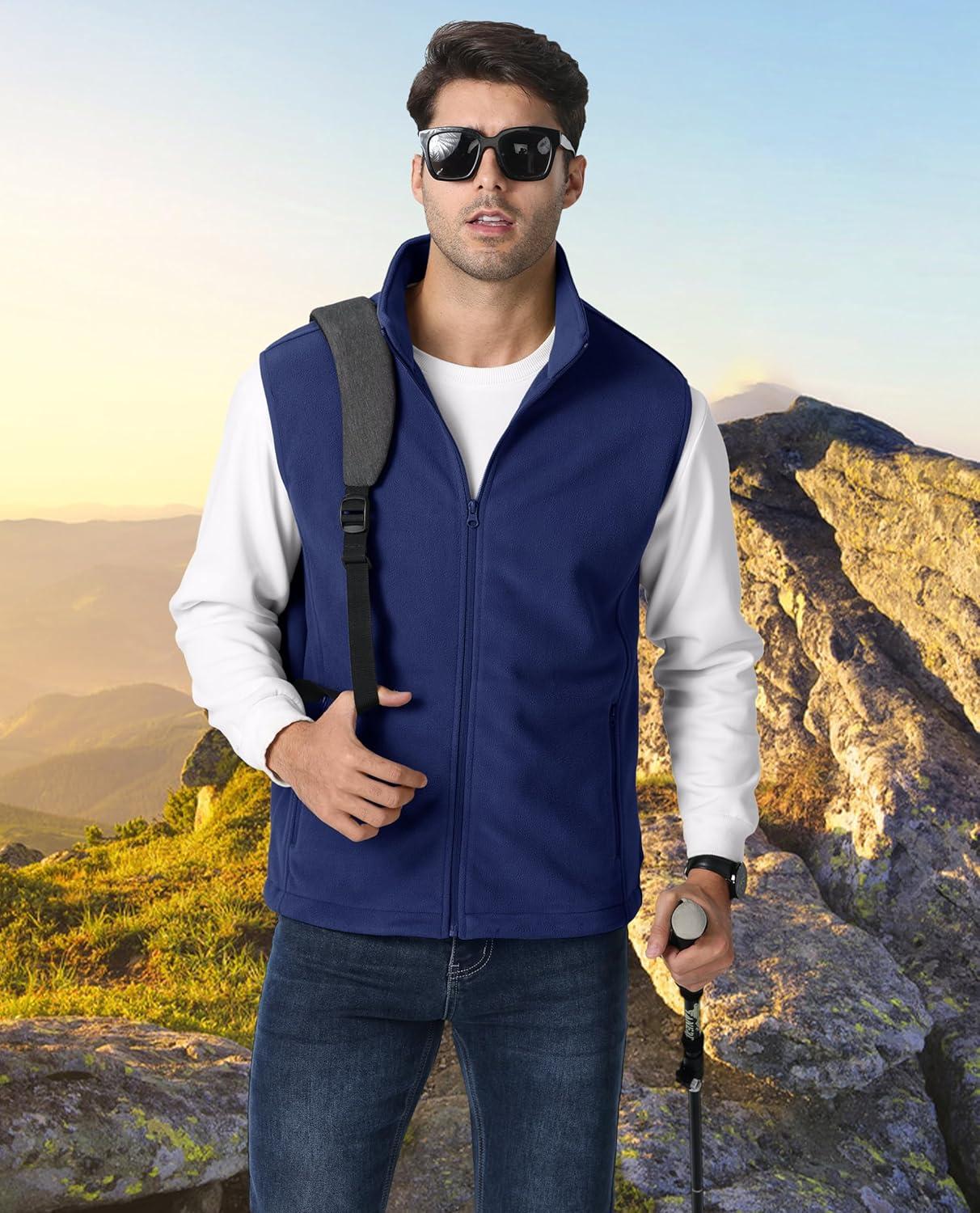 imageMAGCOMSEN Mens Fleece Vest Lightweight Zip Up Winter Vests Outerwear Warm Polar Sleeveless Jacket with Pockets Casual GolfBright Blue