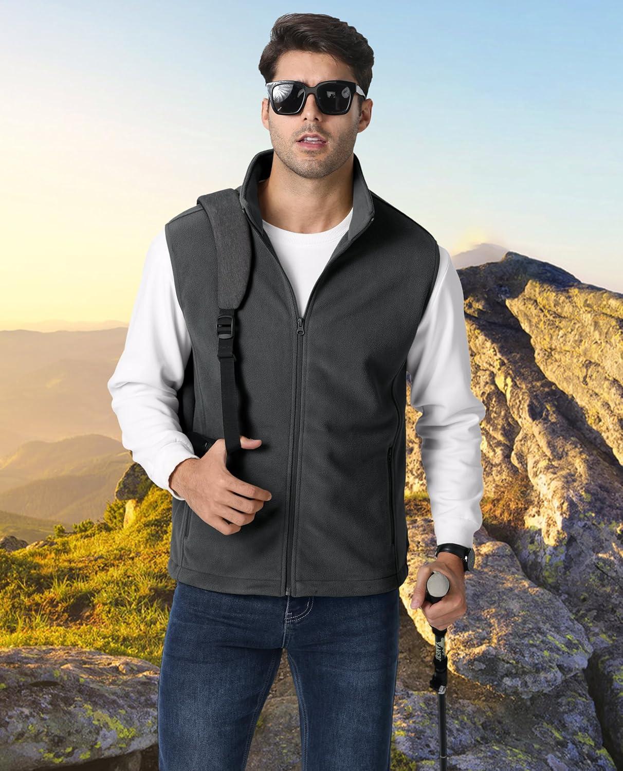 imageMAGCOMSEN Mens Fleece Vest Lightweight Zip Up Winter Vests Outerwear Warm Polar Sleeveless Jacket with Pockets Casual GolfDark Grey