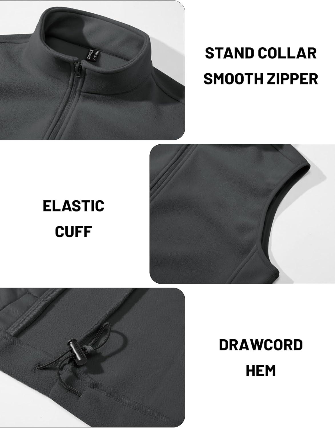 imageMAGCOMSEN Mens Fleece Vest Lightweight Zip Up Winter Vests Outerwear Warm Polar Sleeveless Jacket with Pockets Casual GolfDark Grey