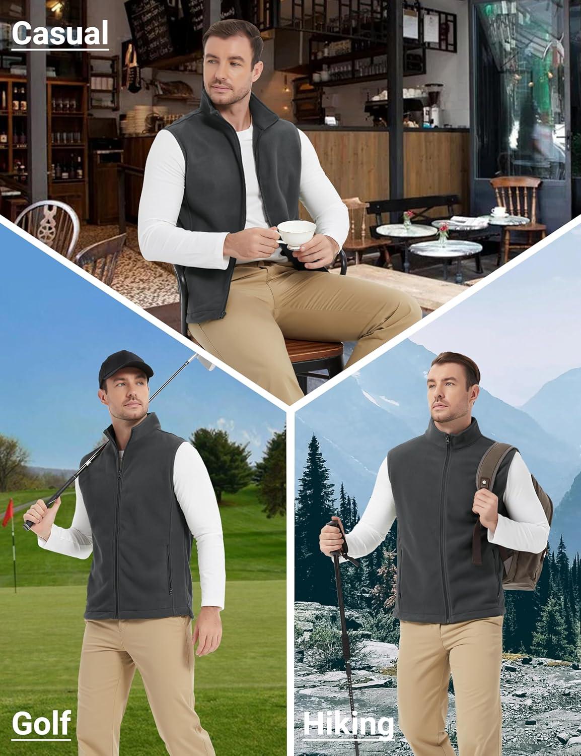imageMAGCOMSEN Mens Fleece Vest Lightweight Zip Up Winter Vests Outerwear Warm Polar Sleeveless Jacket with Pockets Casual GolfDark Grey