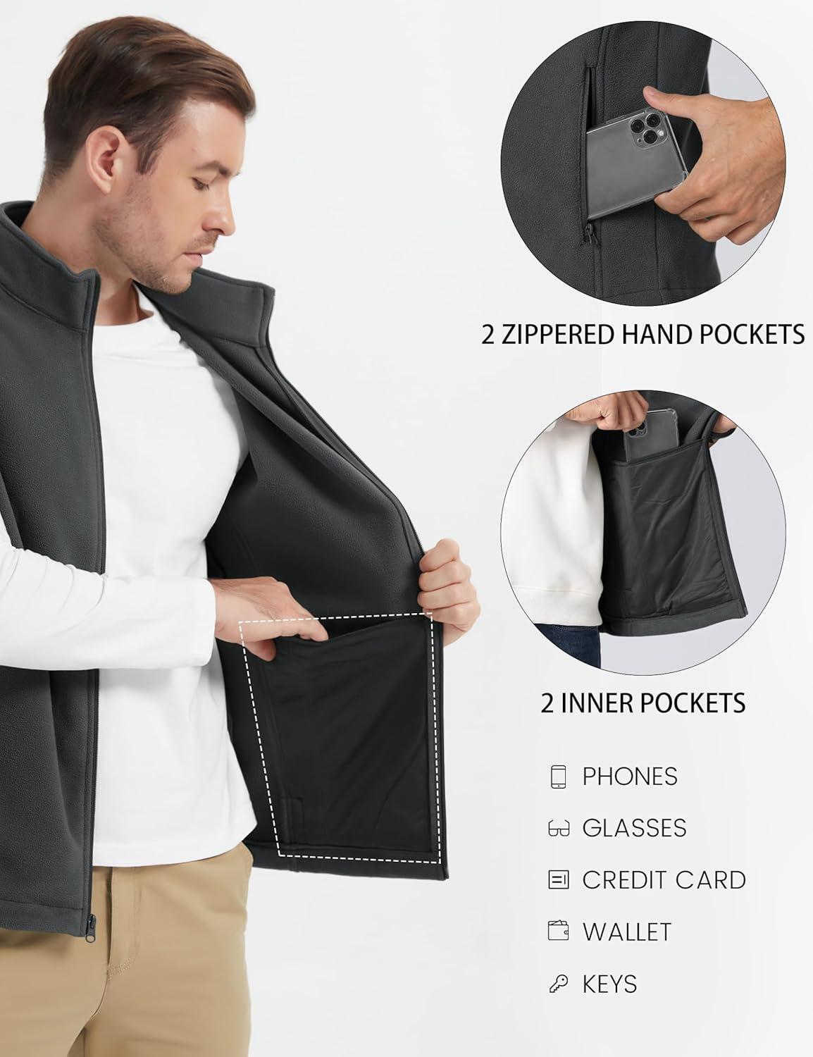 imageMAGCOMSEN Mens Fleece Vest Lightweight Zip Up Winter Vests Outerwear Warm Polar Sleeveless Jacket with Pockets Casual GolfDark Grey