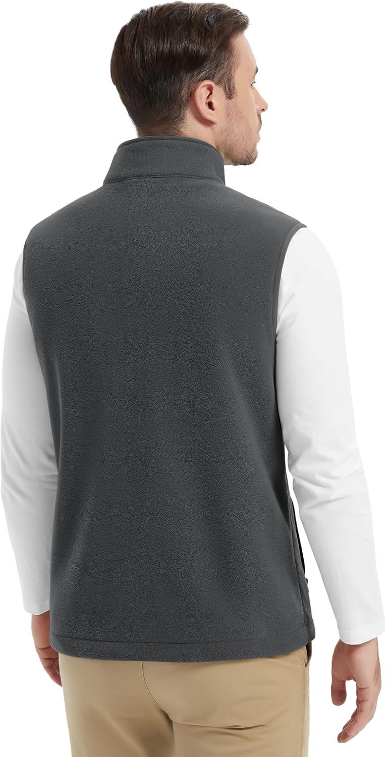 imageMAGCOMSEN Mens Fleece Vest Lightweight Zip Up Winter Vests Outerwear Warm Polar Sleeveless Jacket with Pockets Casual GolfDark Grey