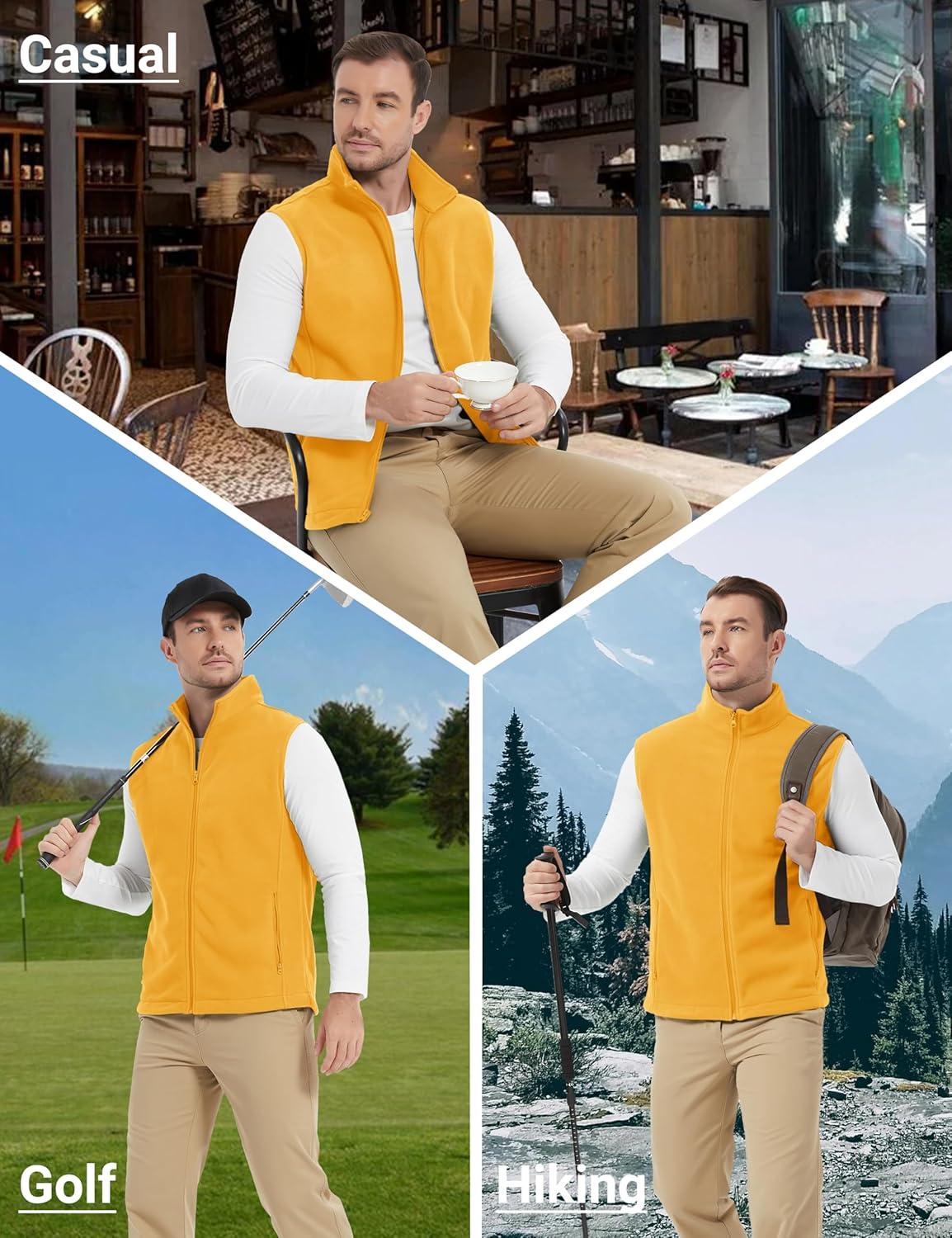 imageMAGCOMSEN Mens Fleece Vest Lightweight Zip Up Winter Vests Outerwear Warm Polar Sleeveless Jacket with Pockets Casual GolfGinger