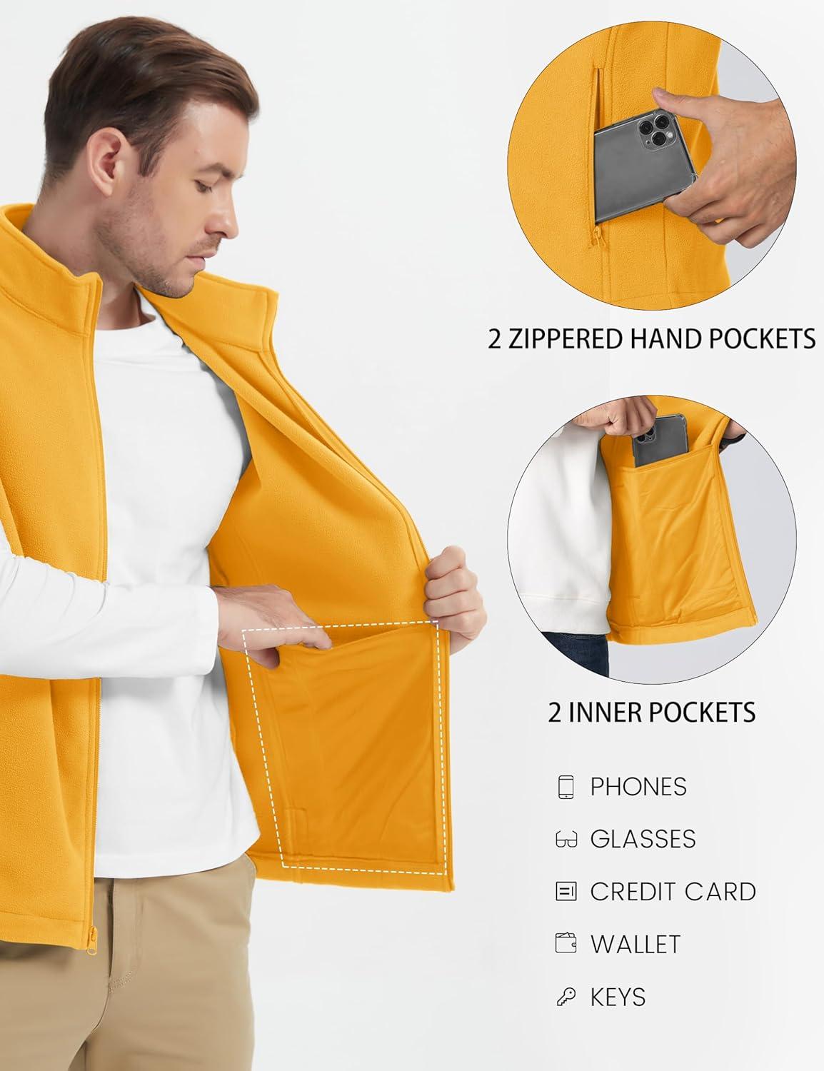 imageMAGCOMSEN Mens Fleece Vest Lightweight Zip Up Winter Vests Outerwear Warm Polar Sleeveless Jacket with Pockets Casual GolfGinger