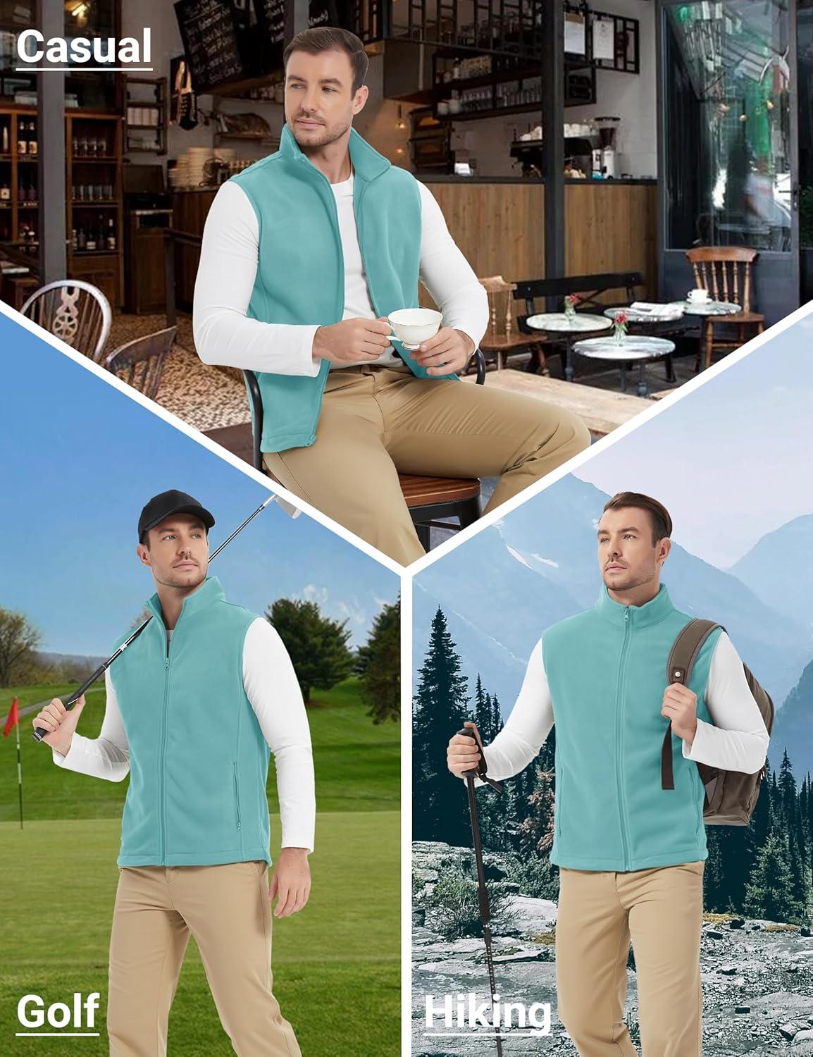 imageMAGCOMSEN Mens Fleece Vest Lightweight Zip Up Winter Vests Outerwear Warm Polar Sleeveless Jacket with Pockets Casual GolfGrey Green