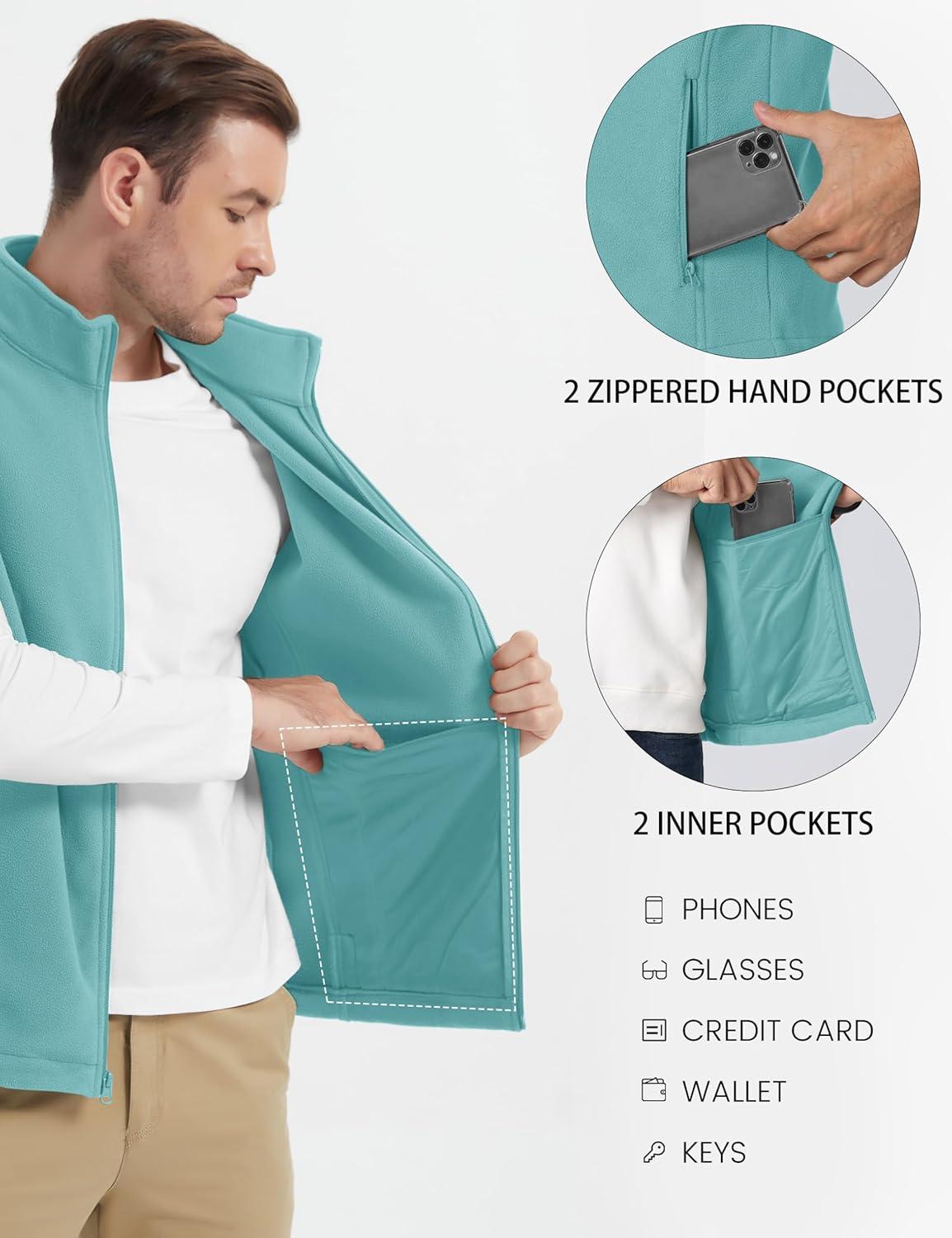 imageMAGCOMSEN Mens Fleece Vest Lightweight Zip Up Winter Vests Outerwear Warm Polar Sleeveless Jacket with Pockets Casual GolfGrey Green