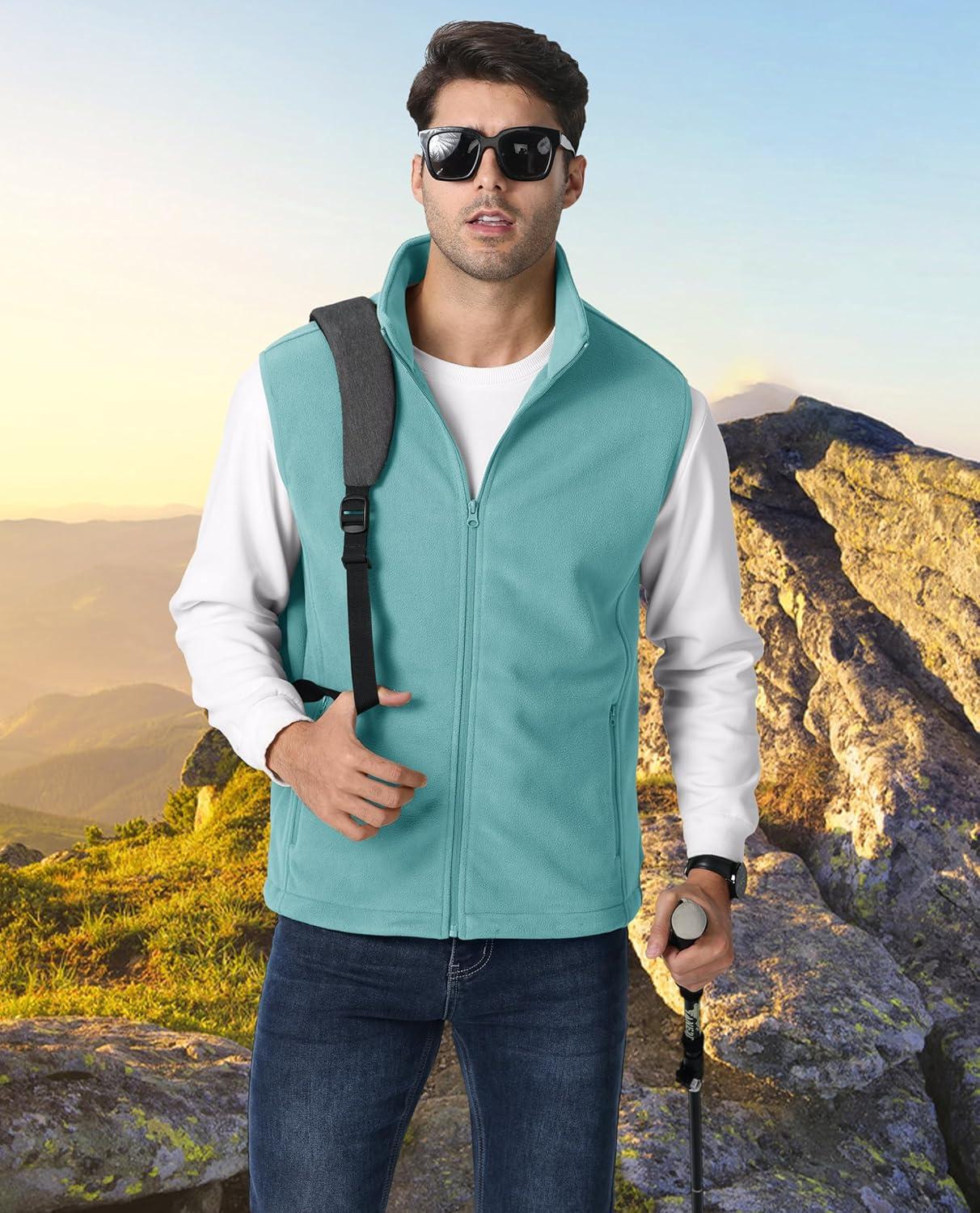 imageMAGCOMSEN Mens Fleece Vest Lightweight Zip Up Winter Vests Outerwear Warm Polar Sleeveless Jacket with Pockets Casual GolfGrey Green