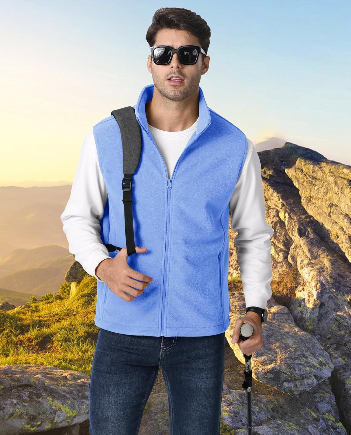 imageMAGCOMSEN Mens Fleece Vest Lightweight Zip Up Winter Vests Outerwear Warm Polar Sleeveless Jacket with Pockets Casual GolfLight Blue